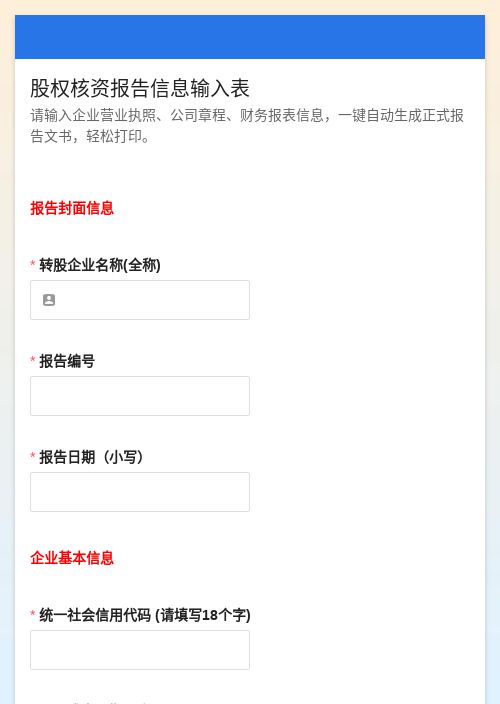 股权核资报告信息输入表