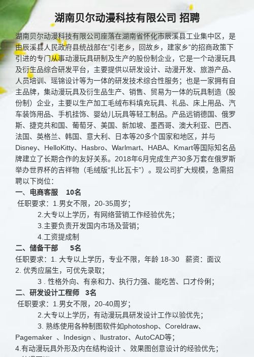 湖南动漫科技有限公司 招聘